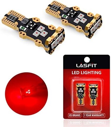 مصباح LASFIT 921 912 LED أحمر، مصابيح الفرامل الخلفية الثالثة، مصباح التوقف المركزي العلوي، أكثر سطوعًا بنسبة 300%، غير قطبي، عمر افتراضي 30000 ساعة، عبوة من 2.