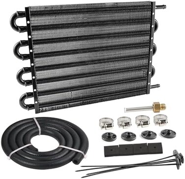 EVIL ENERGY 5/16" Transmission Oil Cooler, 8 Pass Tube and Fin Cooler Kit Universal Aluminium Black&hellip;.