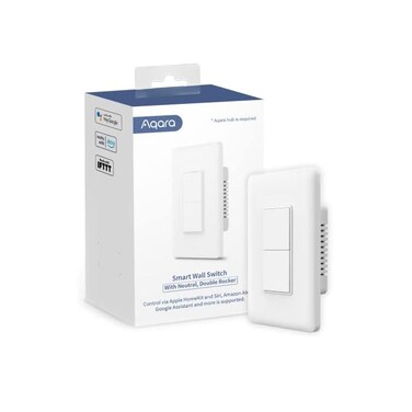 مفتاح الإضاءة الذكي Aqara (مع سلك محايد، مفتاح مزدوج، يتطلب AQARA HUB، مفتاح Zigbee، جهاز تحكم عن بعد ومؤقت ضبط لأتمتة المنزل، متوافق مع Alexa و Apple HomeKit).