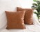 HOMFINER Faux Leather Throw Pillow Covers, 18 x 18 inch Set of 2 Thick Cognac Brown Modern Solid Decorative Square Bedroom Living Room Cushion Cases for Couch Bed Sofa.