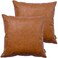 HOMFINER Faux Leather Throw Pillow Covers, 18 x 18 inch Set of 2 Thick Cognac Brown Modern Solid Decorative Square Bedroom Living Room Cushion Cases for Couch Bed Sofa.