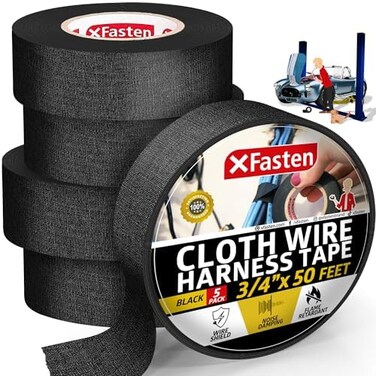 XFasten Wire Harness Tape, 3/4-Inch by 50-Foot (5-Pack, High Temp Wiring Loom Harness Self-Adhesive Felt Cloth Electrical Tape for Automotive Engine and Electrical Wiring.