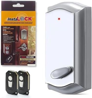 قفل InstaLock الذكي لأقفال الأبواب المنزلية المزودة بمزلاج - قفل باب عن بُعد، قفل ذكي مزود بمزلاج، قفل باب لاسلكي، أقفال أبواب عن بُعد للدخول إلى المنزل، قفل أوتوماتيكي (Silverby Ins المصقول)