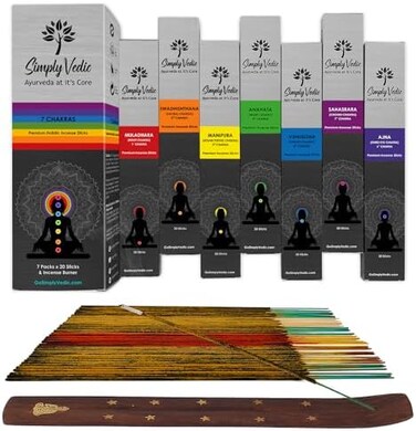 Simply Vedic 7 Chakra Incense Sticks, Aromatic Bliss for BalanceHealingHandcrafted 140 Sticks with Pure Natural Scents to Align Energy Centers, Aromatherapy, Meditation, Yoga, Promote Relaxation.