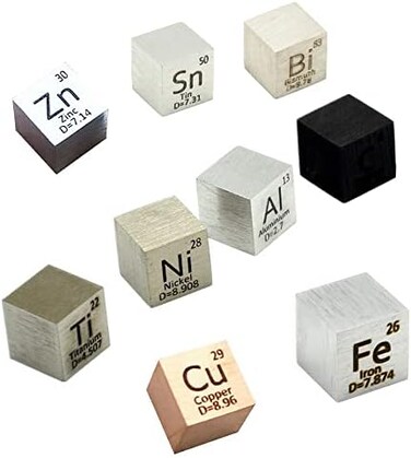 Magerial 9 PCS Element Cube Set 10mm Density Cubes Up to 99. 99% Purity Daily Metal Cubest Titanium Carbon Lead Nickel Iron Copper Zinc Aluminium Tin.