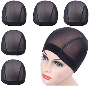 YANTAISIYU 5 PCS/Lot Black Mesh Cap Wig Cap for Making Wigs Stretchable Hairnets with Wide Elastic Band (Mesh Cap L.
