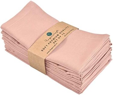 FINGERCRAFT Cloth Napkins Dinner Washable in Cotton Linen Fabric,Blush 12 Pack,Premium Quality, Mitered Corners for Every Day Use Napkins are Pre Shrunk and Good Absorbency Dusty Pink.