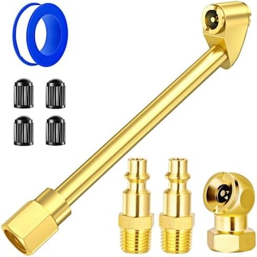 LUMITECO 2 Way Connection Air Chuck Set-1/4 Inch Female NPT Closed Ball Heavy Duty Dual Head Air Chuck and Standard Male Quick Plug, Tire Air Fill Kit for Tire Inflator Gauge and Air Compressor.
