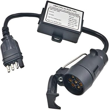 CARROFIX USA to European Trailer Light Converter 4-Way Flat Connector (US Vehicleto 7-Way Round Plug (European Trailer.