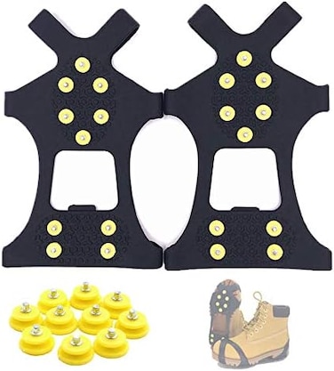 Aerexier Ice Cleats Snow Grips - Anti-Slip Crampons Traction Cleats IceSnow Grippers 10 Steel Studs for Women Men Kids&rsquo; Shoes and Boots (Extra 10 Studs.