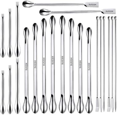 Mudder 22 Pieces Stainless Steel Lab Spatula Micro Scoop Set Laboratory Sampling Spoon Mixing Spatula for Powders Gel Cap Filler.