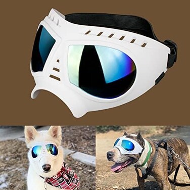 Namsan Dog Goggles for Large Dogs, Wide Nose, Soft Frame, Anti-UV Tactical Sunglasses, Medium to Large Breed, SummerWinter Eye Protection, Adjustable, White.