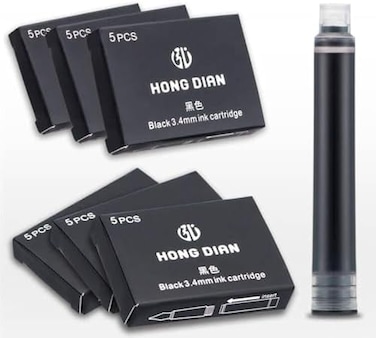 Asvine Fountain Pen Ink Cartridges Black Color, Set of 30 Refill Ink Cartridges, 3. 4 mm Bore Diameter.