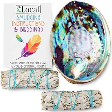 JL Local Origins Smudging Kit - 2 White Sage Smudge StickAbalone Shell BowlSustainably Sourced Healing Incense for Home Cleansing, Protection, Meditation, Positive Energy.