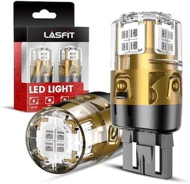 LASFIT 7443 7440 7444 مصباح LED خلفي للتوقف وفرامل الانتظار W21W / WY21W/992 (أحمر - قطعتان).