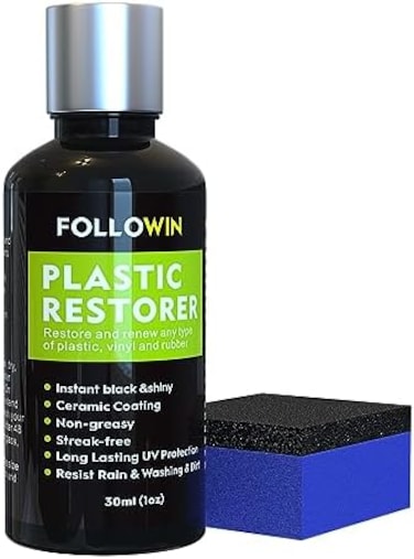 FOLLOWIN Plastic Restorer for Cars Ceramic Plastic Coating Trim Restore, Resists Water, UV Rays, Dirt, Ceramic Coating, Not Dressing, Last Over 200 Washes, Highly Concentrated, 30ml.