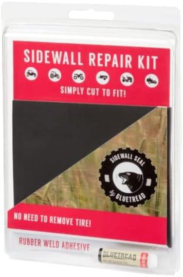 GLUETREAD MORE TREAD MORE TRACTION GlueTread Sidewall Tire Repair KitPatch Sidewall of Your TireKit Includes (14"x4. 5"x3/16 Patch (4Pieces of Sandpaper, AdhesiveInstructionsAtv Tire Repair Kit for Of