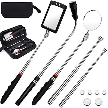 ZALALOVA Magnetic Pick-up Tools,5PcsTelescoping Magnetic Pick-Up Tool Dad Father Christmas Gift 15lb/1lb Pick Up Rod, Telescoping Flexible 3 Led Flashlight Round/Square 360 Swivel Adjustable Inspectio