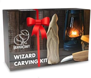 BeaverCraft Whittling Kit for Beginners, Wood Carving Kit for Beginners - Wood Carving Tools Woodworking Kit for Adults and Teens - Whittling Knife Kit with Wood Blocks - Wood Carving Set DIY03 Wizard
