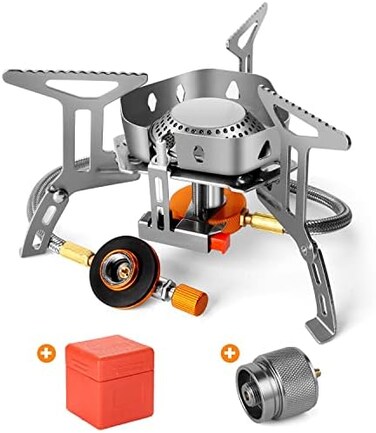 Odoland 3500W Windproof Camp Stove Camping Gas Stove with Fuel Canister Adapter, Piezo Ignition, Carry Case, Portable Collapsible Stove Burner for Outdoor Backpacking Hiking and Picnic.