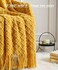 CREVENT 127x152cm Knitted Decorative Throw Blanket for Couch Sofa Chair Bed，Soft Warm Cozy Light Weight for Spring Summer (Mustard Yellow.