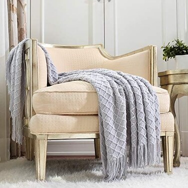 CREVENT 127x152cm Rustic Farmhouse Couch Sofa Throw Blanket for Bedroom Living Room Decoration, Soft Warm Cozy Light Weight for Spring Summer Light Grey.