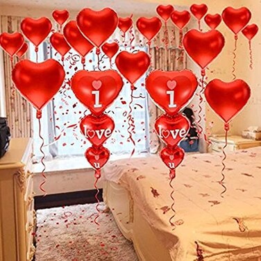 HongyiTime 202 I Love You Balloons - Helium Supported - Love Balloons - Valentine's Day Decorations and Gift Idea for Him or Her, Wedding Birthday DecorationsRibbonStraw Included.