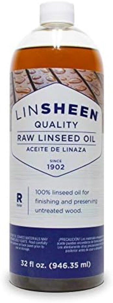 LinSheen Raw Linseed Oil &ndash; Flaxseed Wood Treatment Conditioner to Rejuvenate, Restore and Protect Wood Patio Furniture, Decks to Kitchen Cutting Boards, 32 oz Bottle.