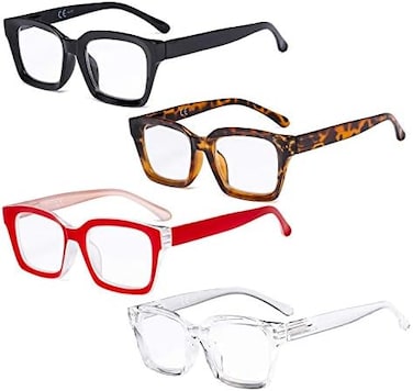 Eyekepper 4 Pack Ladies Reading Glasses - Oversized Square Design Reader Eyeglasses for Women, 4 Pairs Mix, 4 Count (Pack of 1.