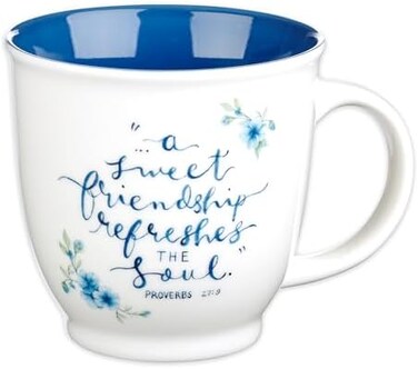 Christian Art Gifts Ceramic Coffee/Tea Mug 14 oz Blue Floral Friendship MugA Sweet Friendship Refreshes The Soul Proverbs 27:9 Encouraging Friendship Mug for Women Microwave/Dishwasher Safe.
