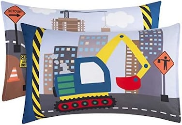 EVERYDAY KIDS Construction 2 Pack Pillowcase Set - Soft Breathable Microfiber Pillowcase Set.