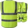 JKSafety 10 Pockets High Visibility Zipper Front Safety Vest (Yellow, Medium.