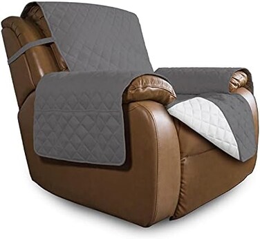Easy-Going Oversized Recliner Cover Reversible Couch Cover Sofa Cover for Living Room Water Resistant Furniture Protector with Elastic Straps for Pets Dog (Oversized Recliner, Gray/Ivory.