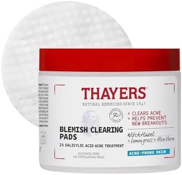 Thayers Blemish Clearing Salicylic Acid and Witch Hazel Acne Pads, 60 count.