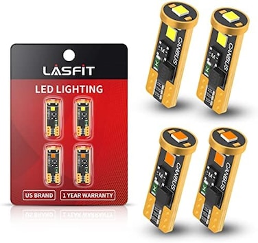 مصابيح LASFIT 194 168 LED للوحة الترخيص ومصابيح الإشارة الجانبية، مزيج أبيض وأصفر، T10 W5W 6000k 400LM ساطعة للغاية، خالية من Canbus، 4 قطع.