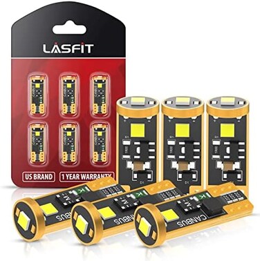 مصباح LASFIT 194 LED أبيض 6000K، مصابيح بديلة T10 168 2825 W5W LED، لإضاءة القبة، وإضاءة الباب، وإضاءة الترحيب، وإضاءة لوحة الترخيص، وإضاءة صندوق السيارة، فائق السطوع (عبوة من 6 مصابيح).