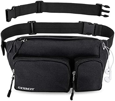 CXWMZY Fanny Pack for WomenMen Waist Bag Hip Bum Bag, Strap Extension Large Capacity Easy Carry Any Phone, Passport, Wallet, for Outdoors Workout Traveling Casual Running Cycling (Black.