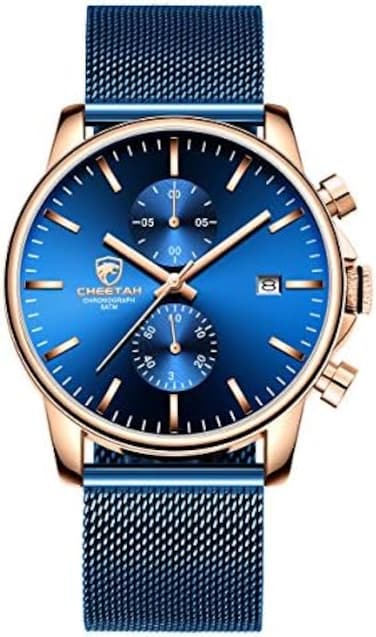 GOLDEN HOUR Mens Watch Fashion Sleek Minimalist Quartz Analog Mesh Stainless Steel Waterproof Chronograph Watches for Men with Auto Date.