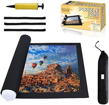 Genovega Jigsaw Puzzle Mat Roll Up - 2000 1500 500 Pieces Saver Large Puzzles Board for Adults Kids, Storage and Transport Premium Pump Puzzle Glue Felt Mat Inflatable Tube Cover Keeper Pad Holder Org