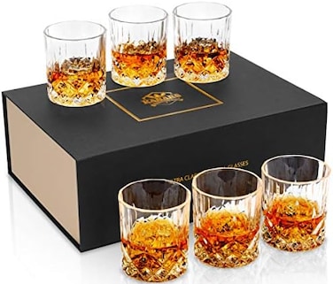 KANARS Whiskey GlSet of 6 with Elegant Gift Box,10 Oz Premium Old Fashioned Crystal Glass Tumbler for Liquor, Scotch, Cocktail or Bourbon Drinking Tasting.