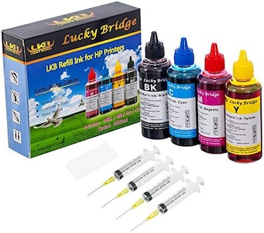 مجموعة إعادة تعبئة حبر LKB Lucky Bridge سعة 400 مل، 4 × 100 مل، لطابعات HP 950 951 60 61 952 902 901 61 60 62 63 21 22 920 940 934 564 932 933 711 970 971 92 94 95 96 97، خرطوشة أو نظام CIS CISS، مجمو