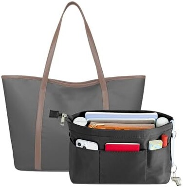 منظم حقيبة يد HyFanStr مع سحاب علوي لحقيبة التسوق، منظم حقيبة يد بـ 13 جيبًا، أسود، مقاس XS-11. 8*9*5.9*3.5 بوصة.