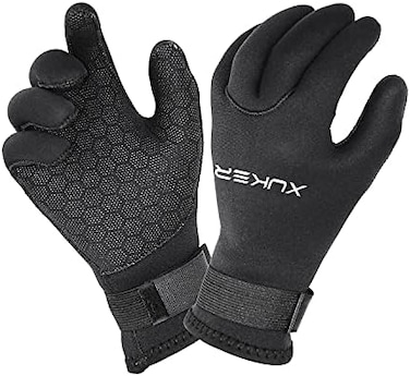 قفازات XUKER NeopSkin المائية، قفازات شتوية دافئة من النيوبرين بخمسة أصابع بسمك 3 مم و5 مم للغوص والغطس والتجديف وركوب الأمواج والتجديف بالكاياك والتجديف بالزورق وصيد الأسماك بالرمح والتزلج.