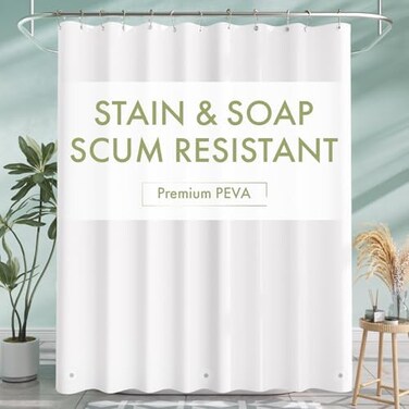 AmazerBath Shower Curtain Liner, 72x72 Plastic White Shower Curtain Liner, Waterproof PEVA Cute Shower Curtains, Lightweight Shower Curtains for Bathroom with Magnets and 12 Rustproof Grommet Holes.