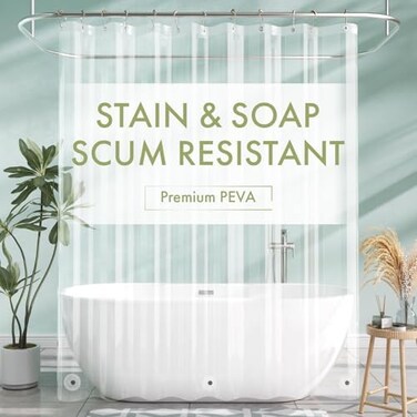 AmazerBath Extra Long Shower Curtain Liner, Clear Shower Curtain Liner 84 Inches Long, 72x84 Plastic Shower Curtain Liner, Cute PEVA Tall Shower Liner, Bathroom Shower Curtain Liners with 3 Magnets.