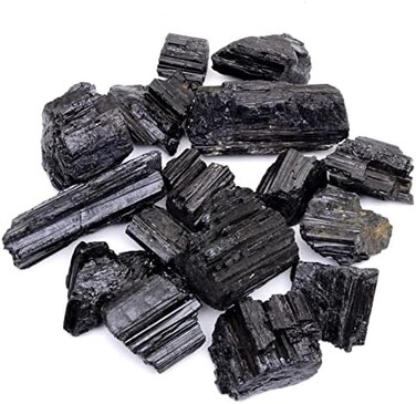 DANCING BEAR Black Tourmaline Crystals Bulk (1/2 LB Medium Pieces, Includes: (1Selenite stickInformation cards, Rough Raw Natural Stones for Good Vibes, Reiki Energy Made in USA.