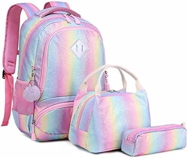 Meisohua Kids School Rainbow Glitter Backpack with Lunch Bag Girls Preschool Backpack 3 in 1 School Bag Set Daypack Bookbag (Bling Set.