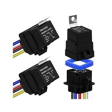 Hamolar 3 Pack 80/60 AMP 12V DC Waterproof Car Relay and Harness - Heavy Duty 12 AWG Copper Wires, 5-PIN SPDT Bosch Style Automotive Relays Kit.