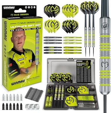 WINMAU Michael van Gerwen MvG Gift Sets - 50 Piece Darts Set with 4 sets of Shafts, 4 sets of Flights plus Accessories.