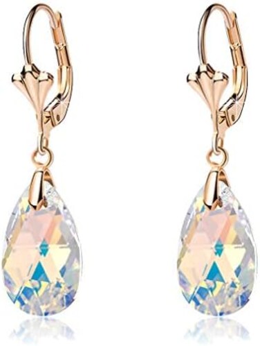 Austrian Crystal Teardrop Leverback Dangle Earrings for Women Fashion 14K Gold Plated Hypoallergenic Jewelry.